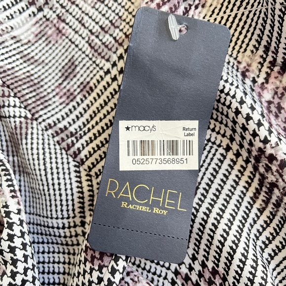 Rachel Roy Top Blouse Womens Sz 8 Career Flattering V-Neck Twisted Grey Plaid - Picture 6 of 9